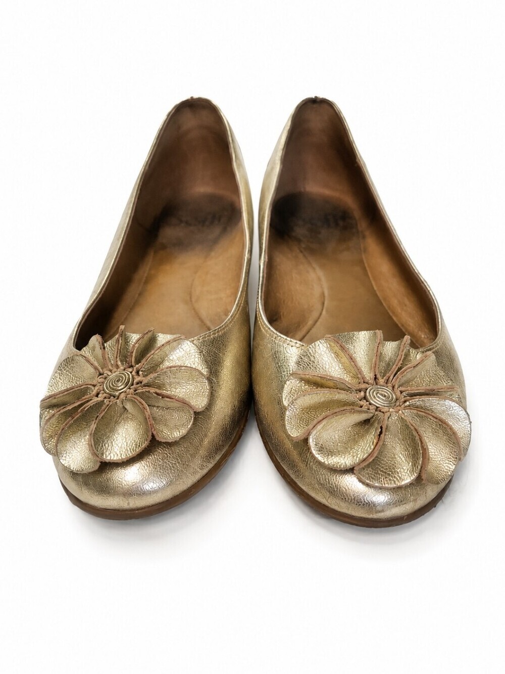 Söfft Gold Metallic Leather Ballet Flats Floral Appliqué Size 6M - Picture 2 of 6